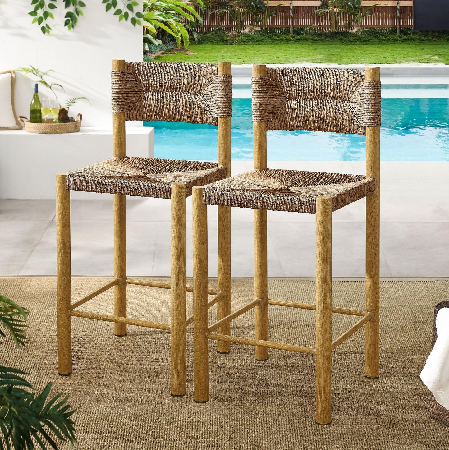 Parkland Outdoor Patio Rattan and Aluminum Counter Stools Set of 2 by Modway FredCo