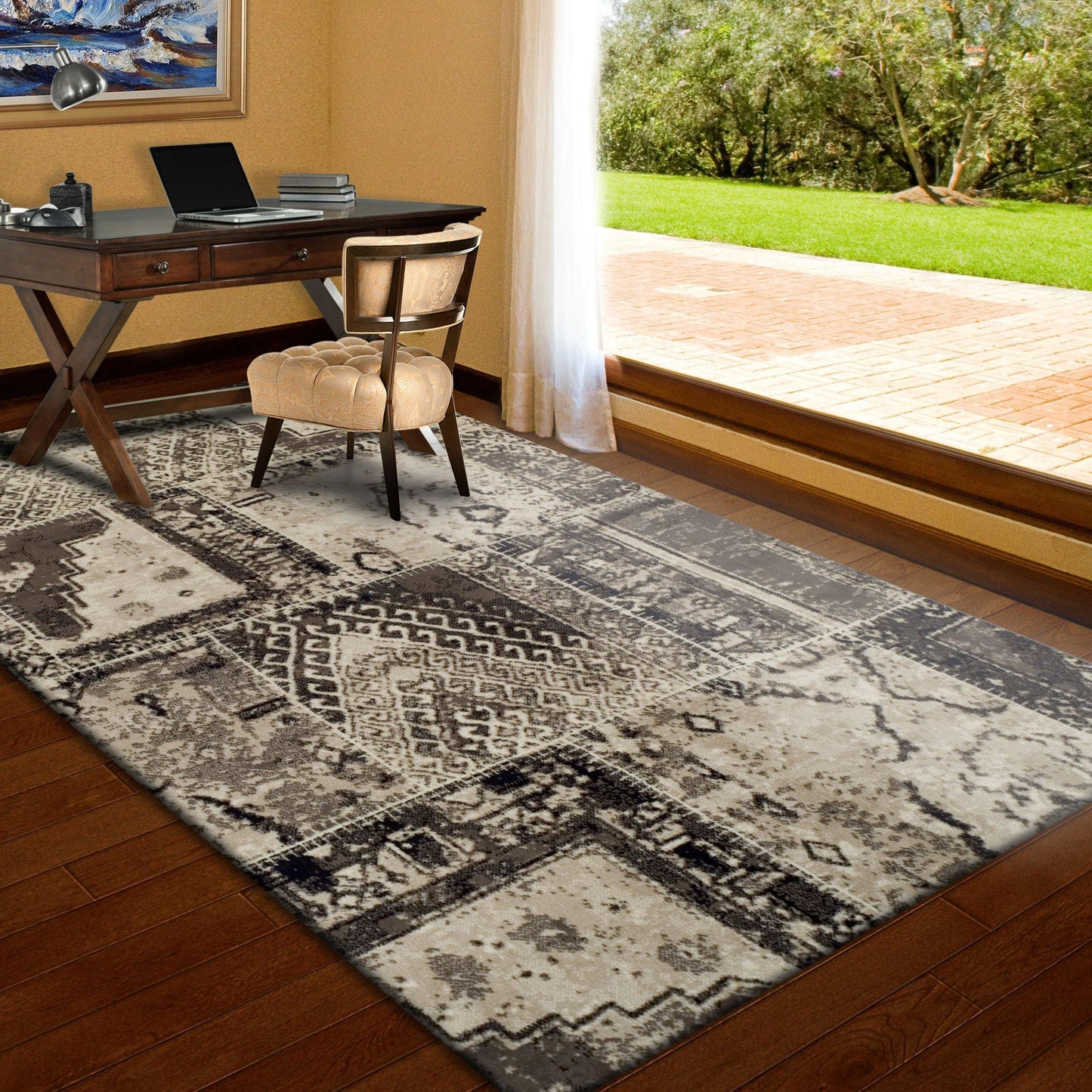 Parquet Contemporary Tribal Patchwork Distressed Rug FredCo