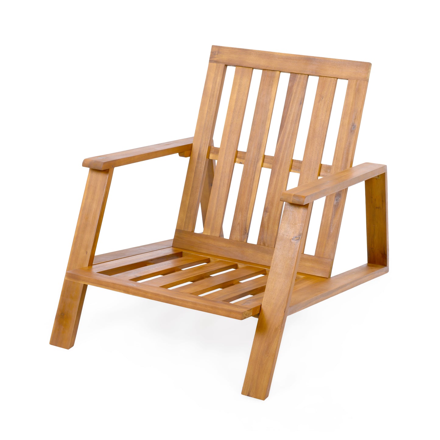 Modern wooden lounge chair with slatted seat and back, FredCo International furniture