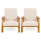 Pair of modern wooden armchairs with beige cushions, FredCo International furniture