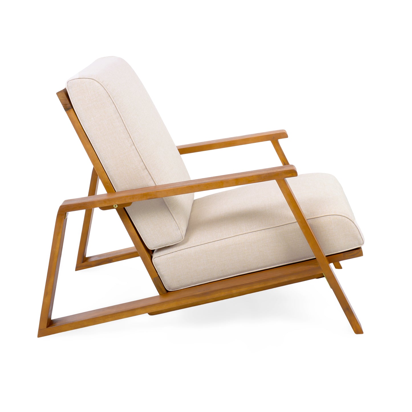 Modern beige upholstered accent chair with wooden frame from FredCo International