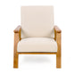 Modern beige upholstered armchair with wooden frame, FredCo International furniture