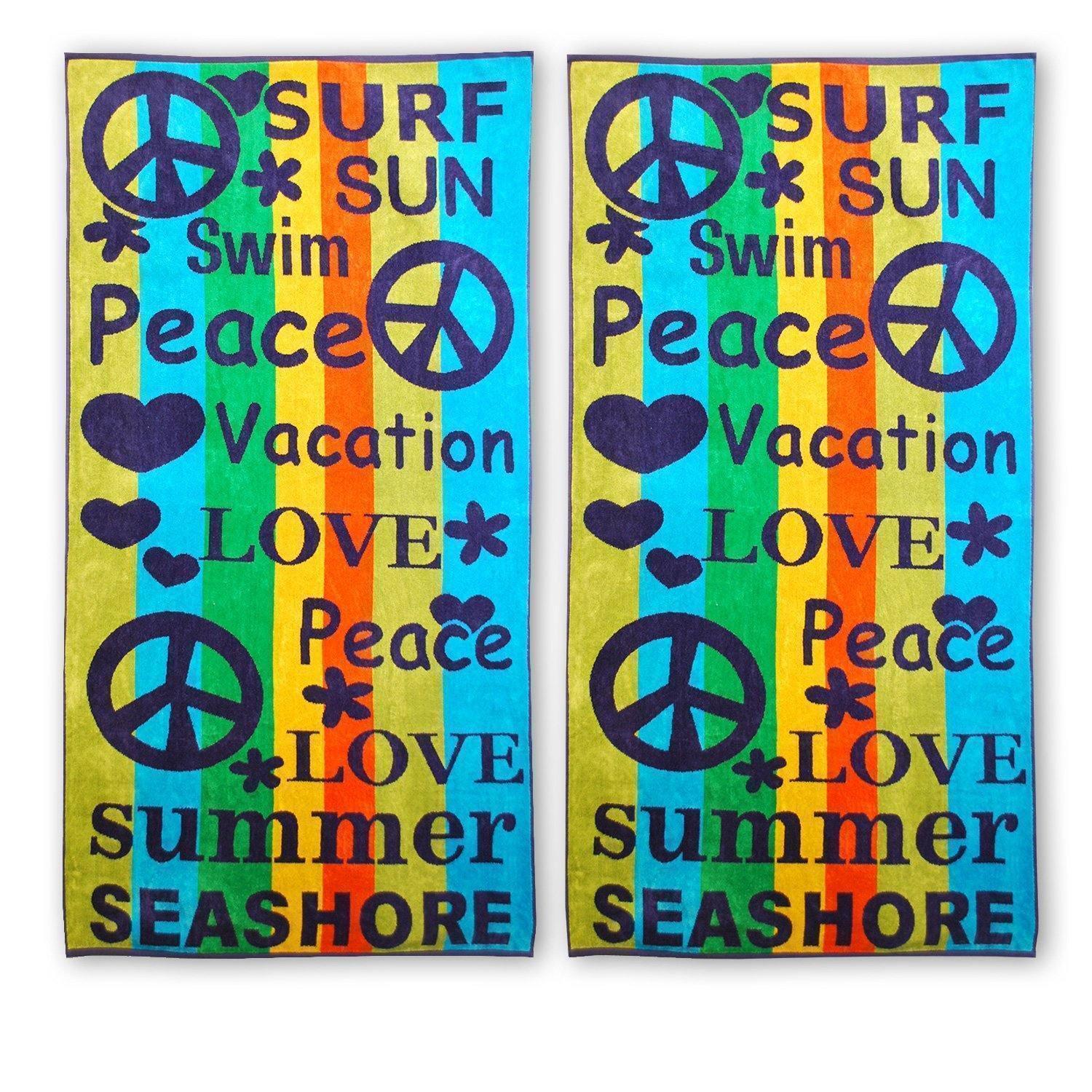 Peace/Love 100% Combed Cotton Oversized Beach Towel FredCo