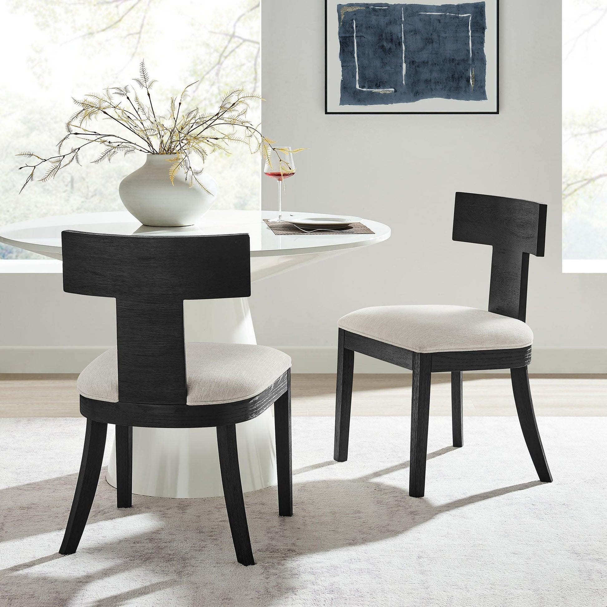 Peregrine Wood and Fabric Upholstered Dining Chairs Set of 2 by Modway FredCo