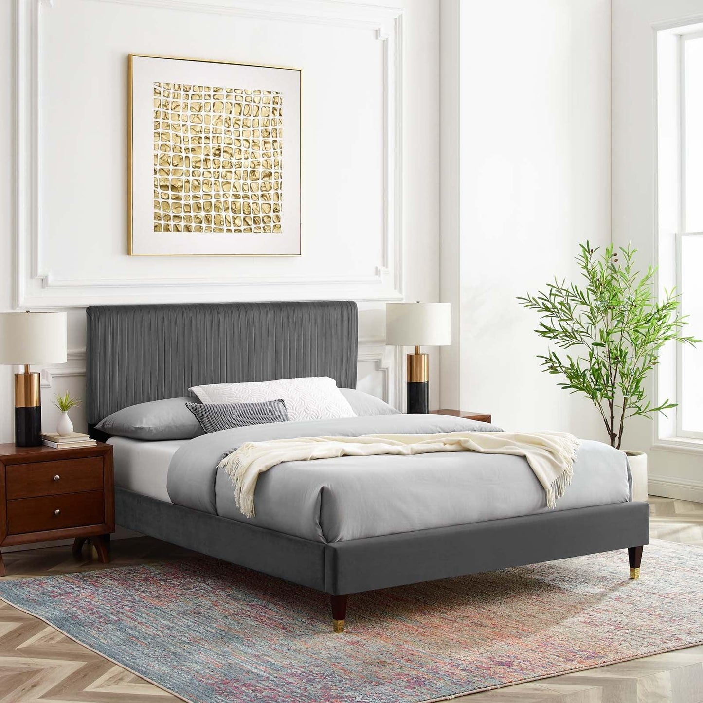Peyton Performance Velvet Full Platform Bed, MOD-6869 FredCo