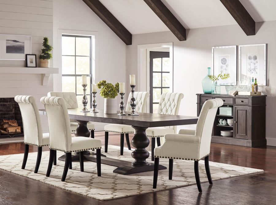 Phelps Rectangular Trestle Dining Set Antique Noir and Beige 121231-S5 Coaster FredCo