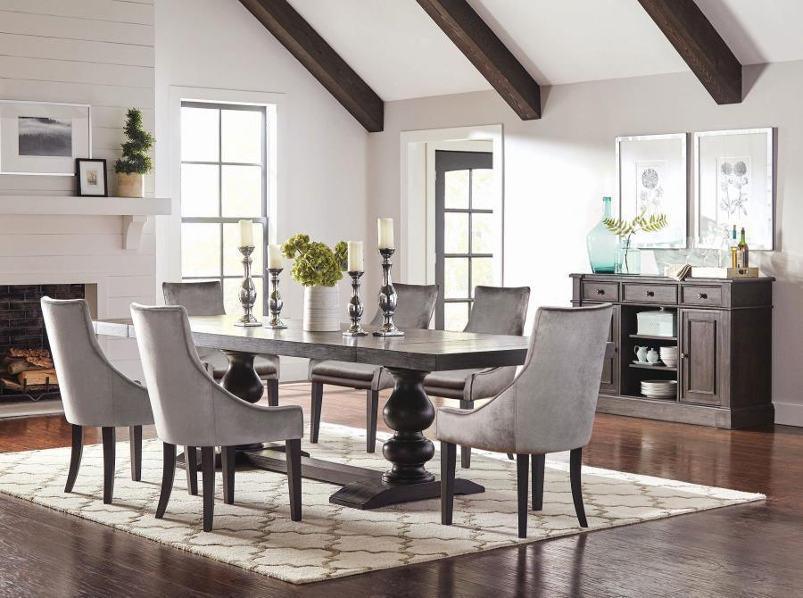 Phelps Rectangular Trestle Dining Set Antique Noir and Grey 121231-S5G Coaster FredCo