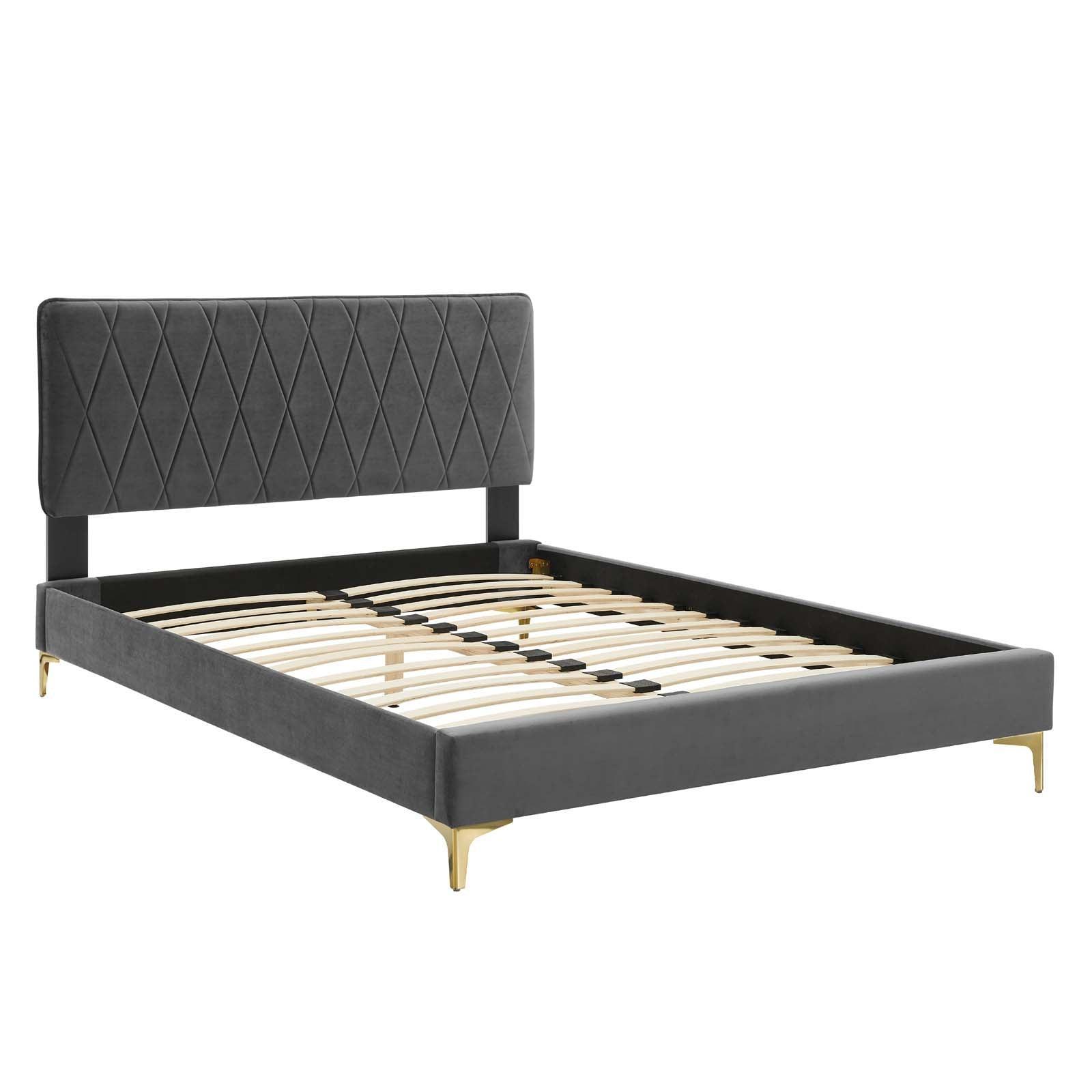 Phillipa Performance Velvet Full Platform Bed, MOD-6922 FredCo