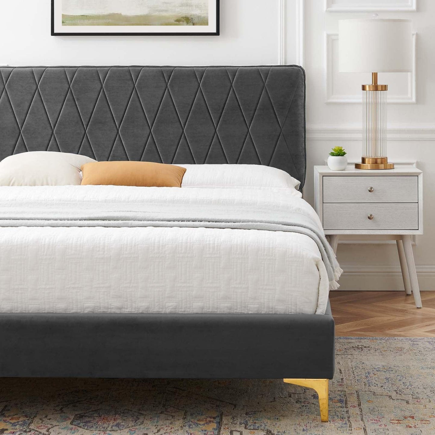 Phillipa Performance Velvet King Platform Bed, MOD-6928 FredCo