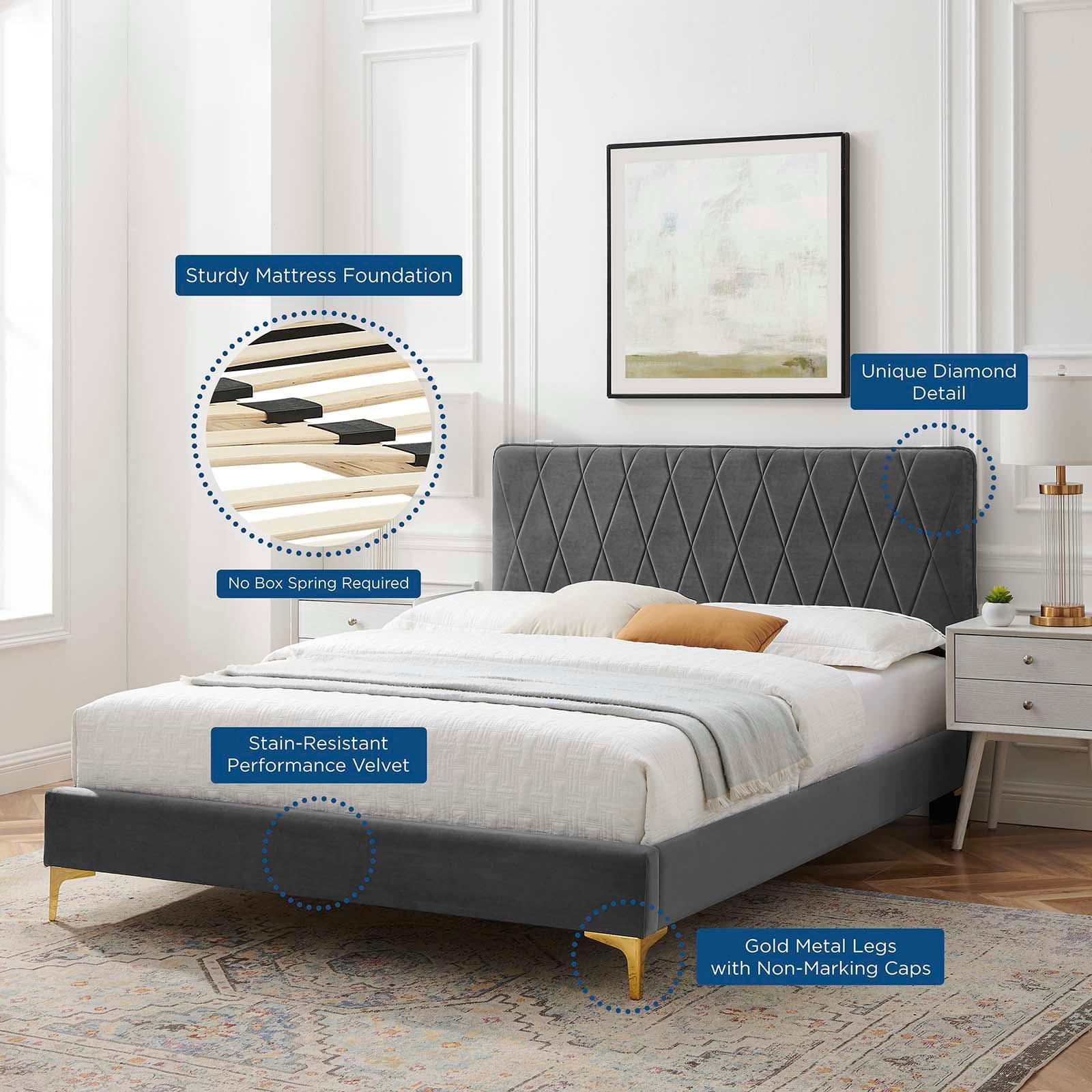 Phillipa Performance Velvet King Platform Bed, MOD-6928 FredCo