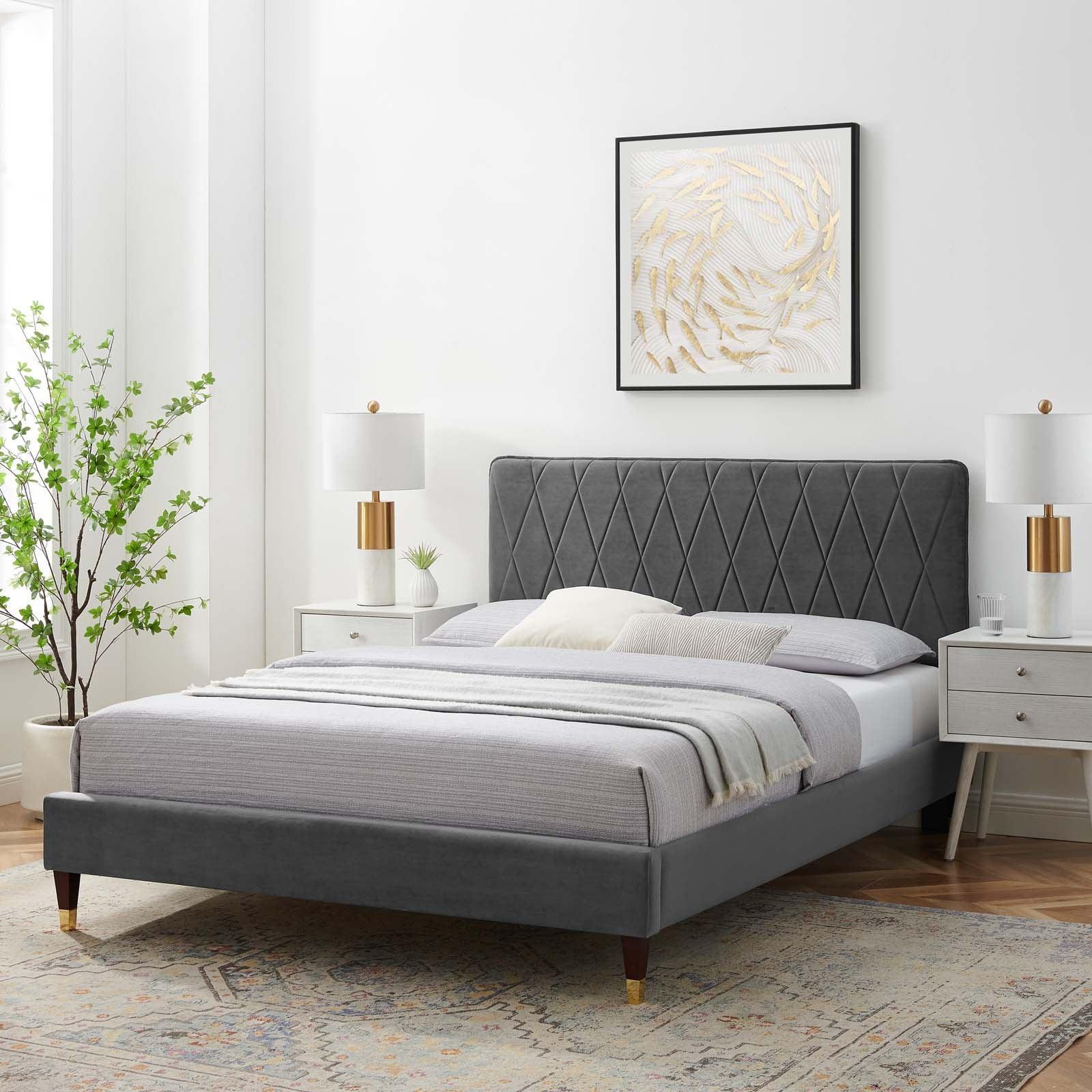 Phillipa Performance Velvet King Platform Bed, MOD-6929 FredCo