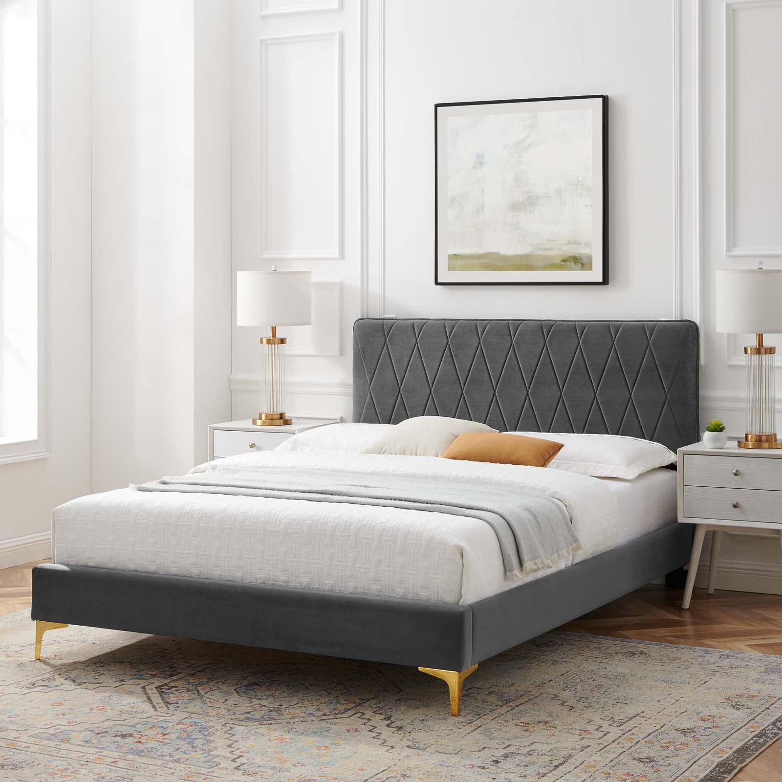 Phillipa Performance Velvet Queen Platform Bed, MOD-6706 FredCo