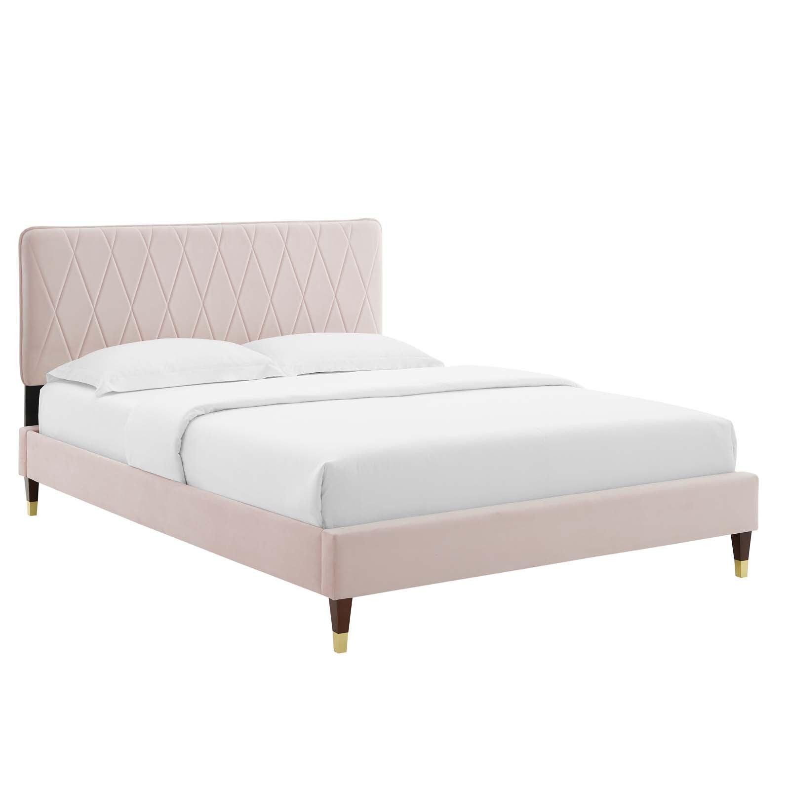 Phillipa Performance Velvet Queen Platform Bed, MOD-6707 FredCo