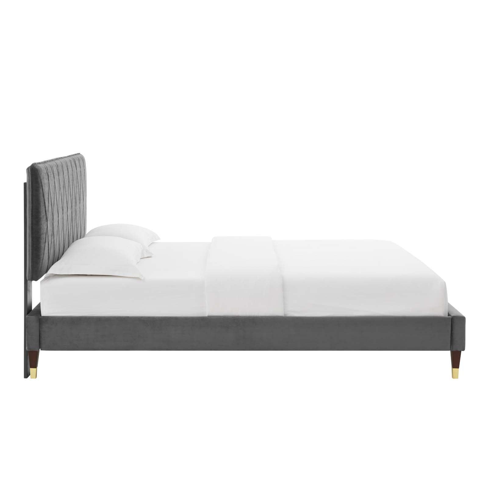 Phillipa Performance Velvet Queen Platform Bed, MOD-6707 FredCo