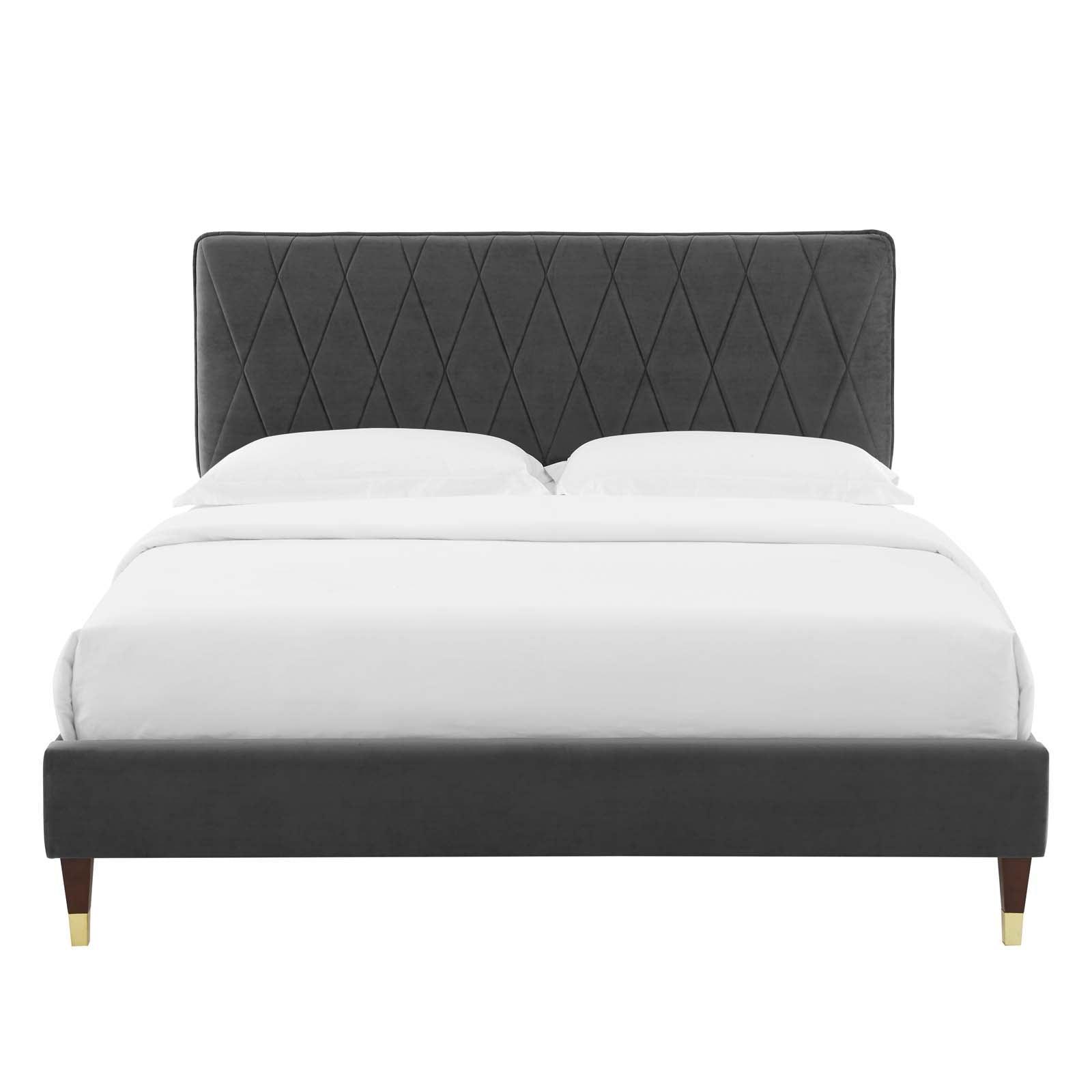 Phillipa Performance Velvet Queen Platform Bed, MOD-6707 FredCo