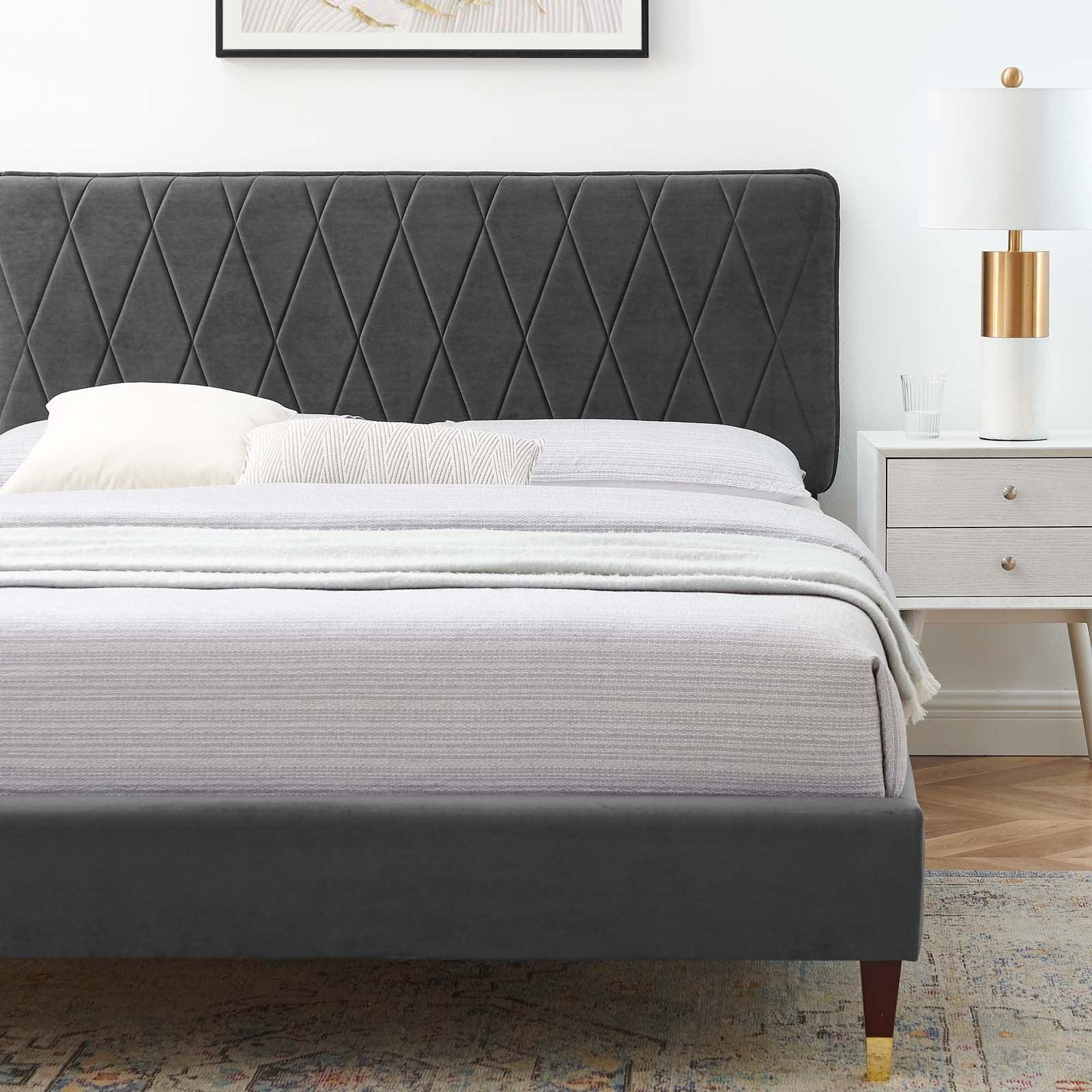 Phillipa Performance Velvet Queen Platform Bed, MOD-6707 FredCo