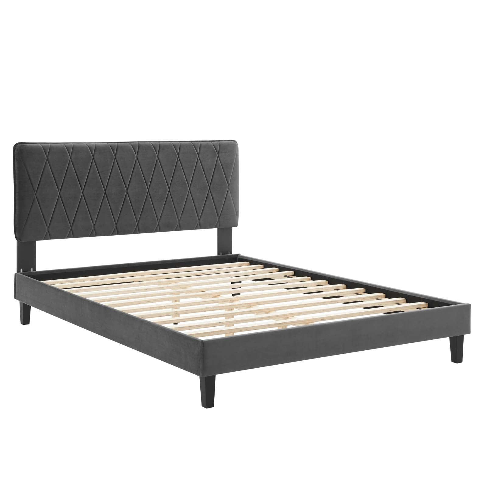 Phillipa Performance Velvet Queen Platform Bed, MOD-6708 FredCo