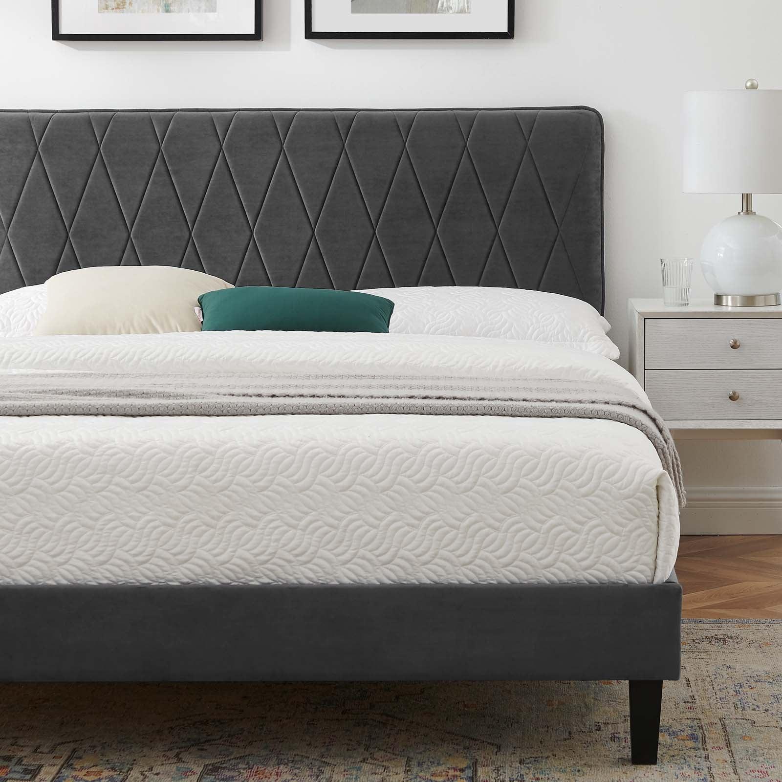 Phillipa Performance Velvet Queen Platform Bed, MOD-6708 FredCo