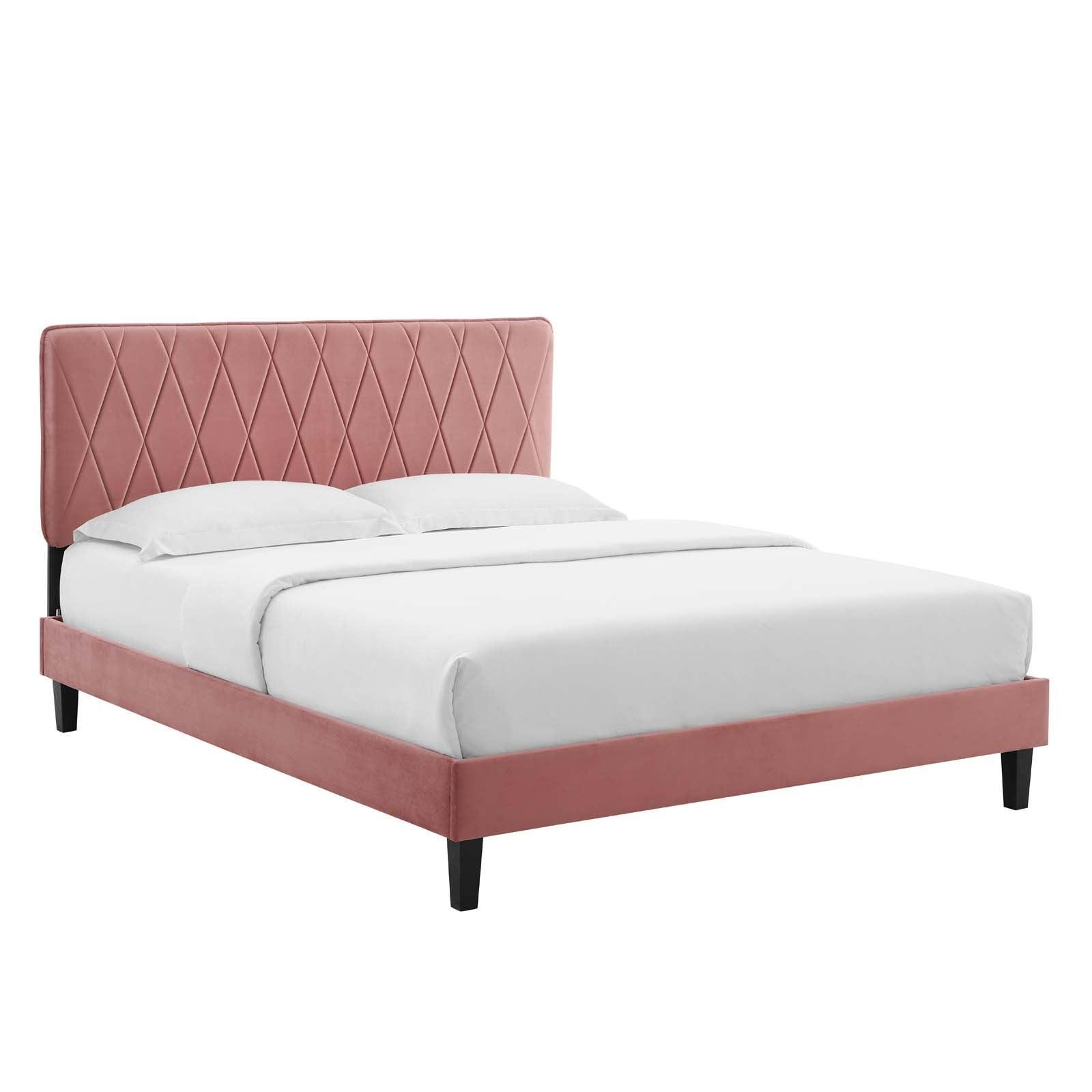 Phillipa Performance Velvet Queen Platform Bed, MOD-6708 FredCo