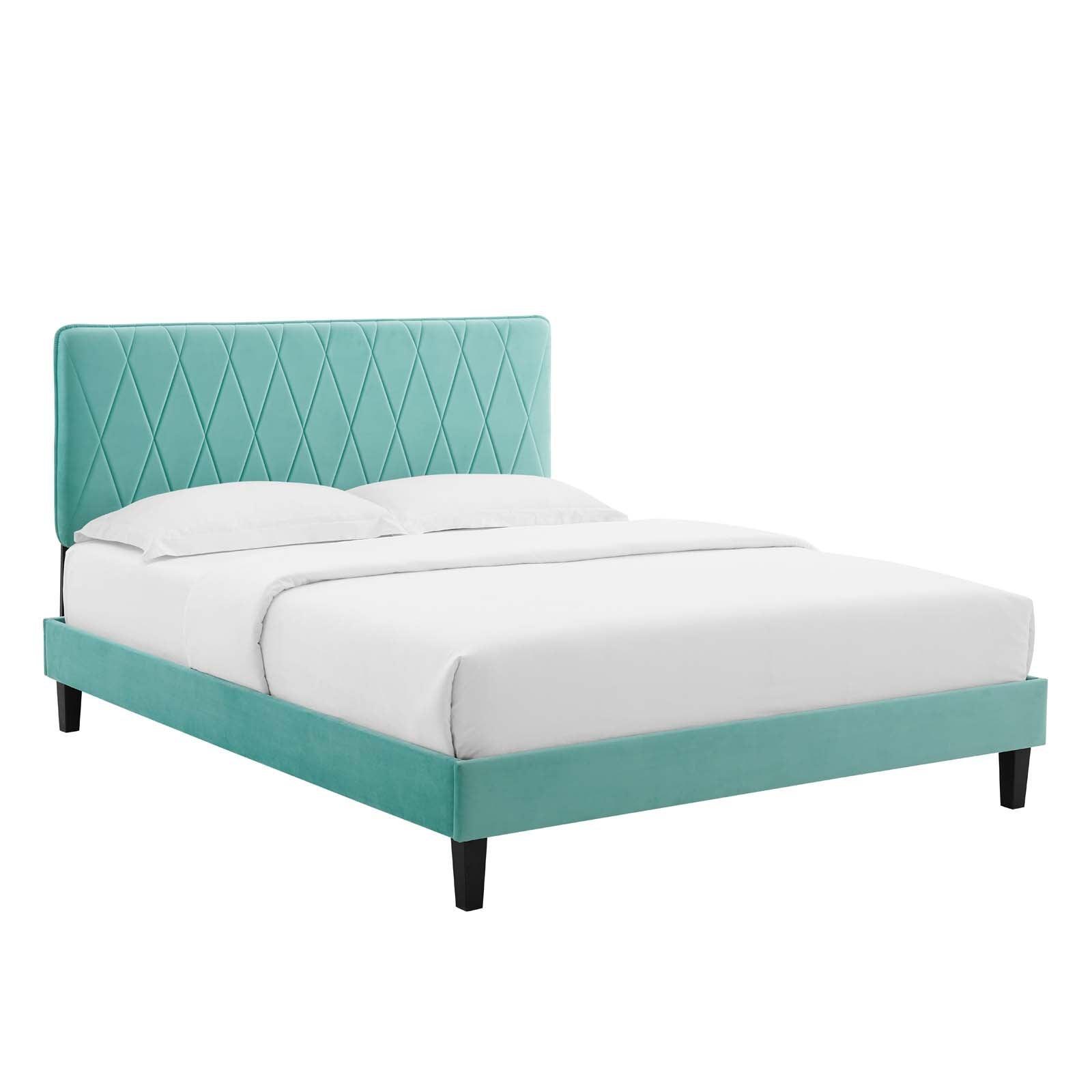 Phillipa Performance Velvet Queen Platform Bed, MOD-6708 FredCo