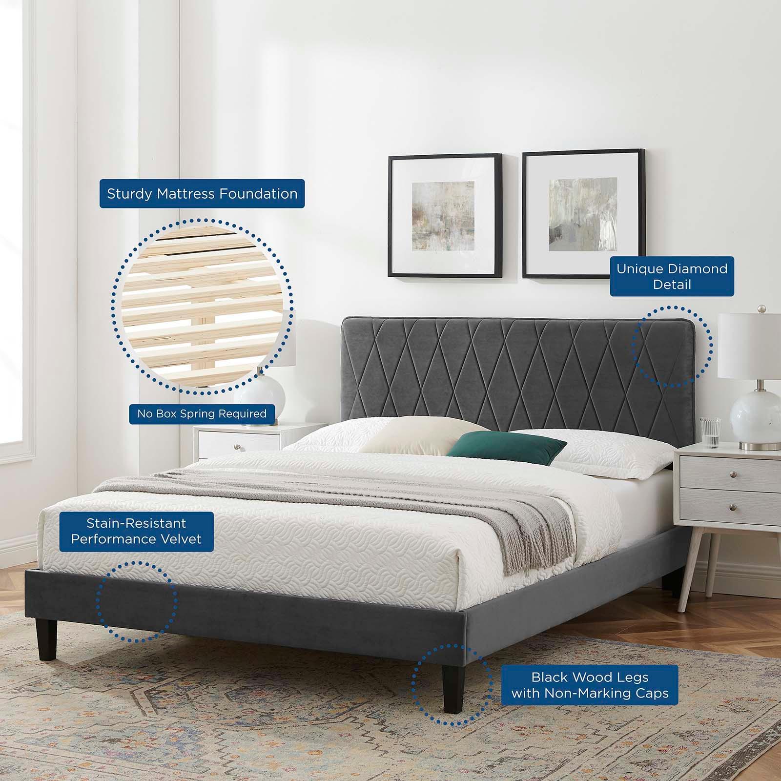 Phillipa Performance Velvet Queen Platform Bed, MOD-6708 FredCo