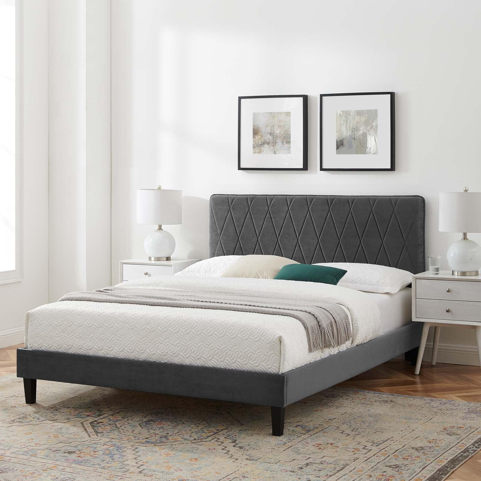 Phillipa Performance Velvet Queen Platform Bed, MOD-6708 FredCo