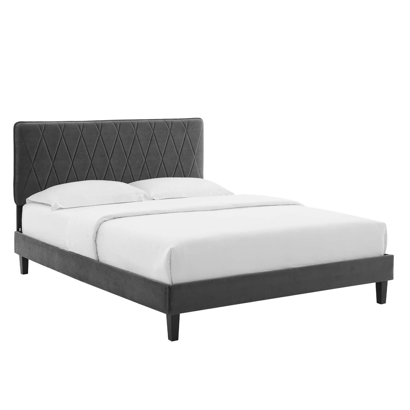 Phillipa Performance Velvet Queen Platform Bed, MOD-6708 FredCo