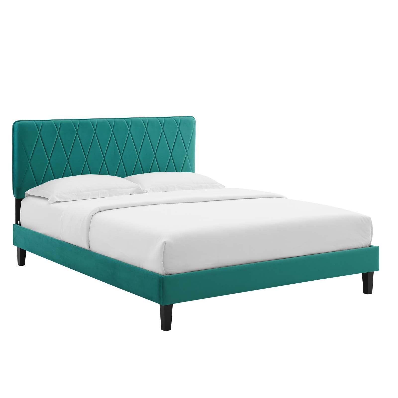 Phillipa Performance Velvet Queen Platform Bed, MOD-6708 FredCo