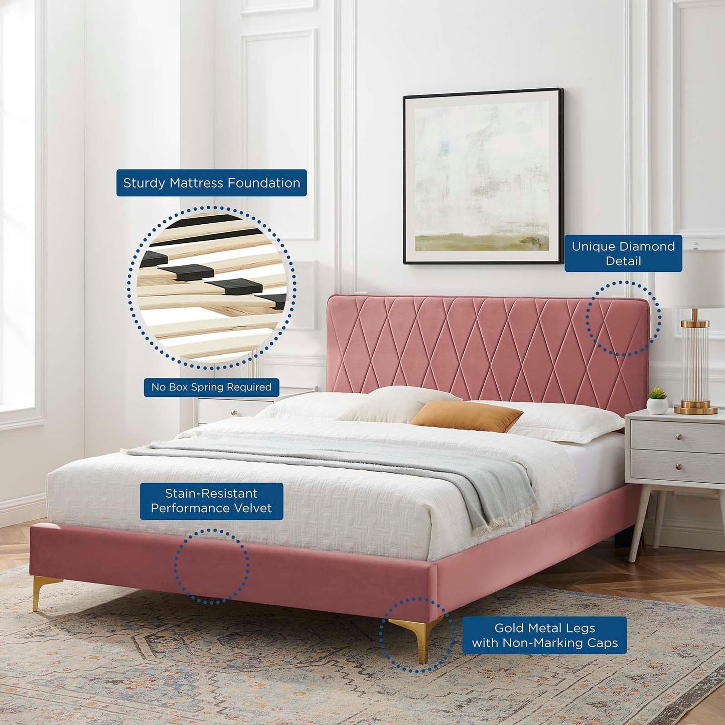 Phillipa Performance Velvet Twin Platform Bed, MOD-6898 FredCo