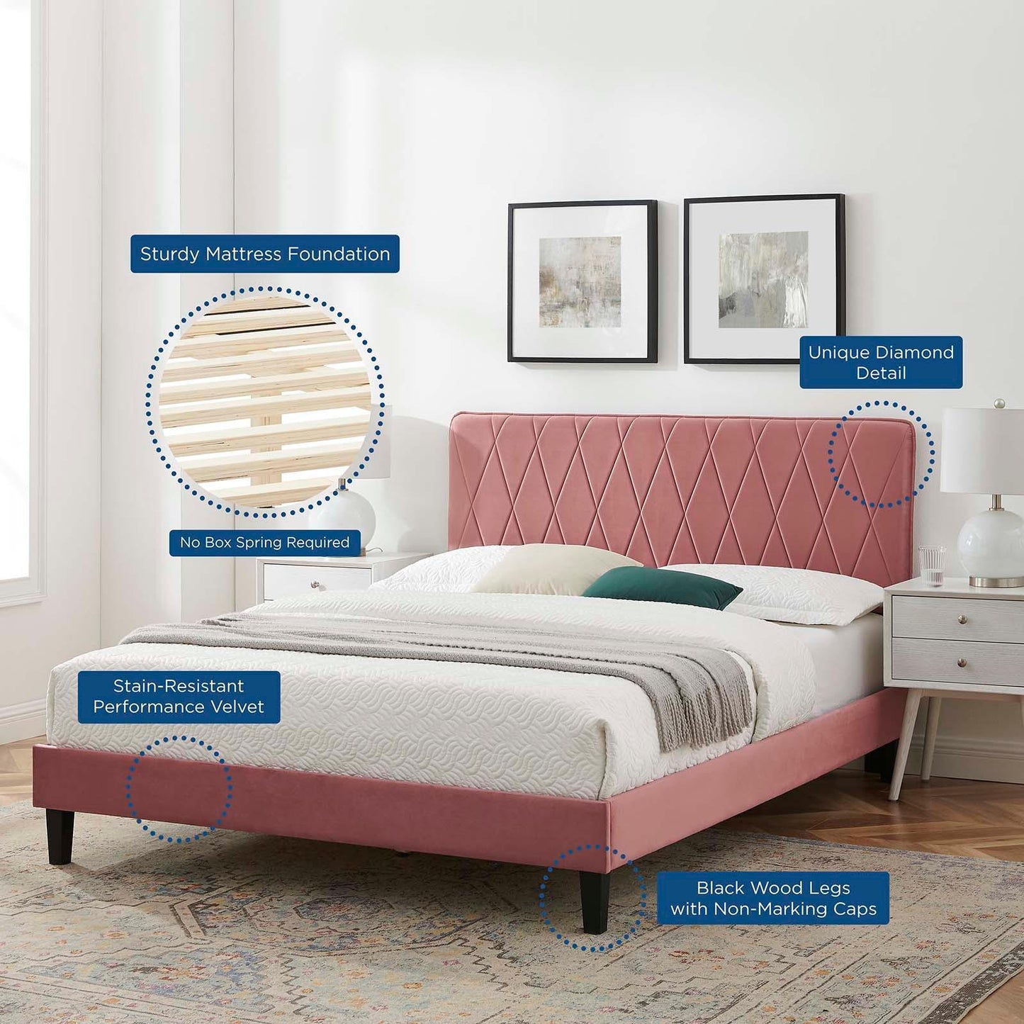 Phillipa Performance Velvet Twin Platform Bed, MOD-6900 FredCo