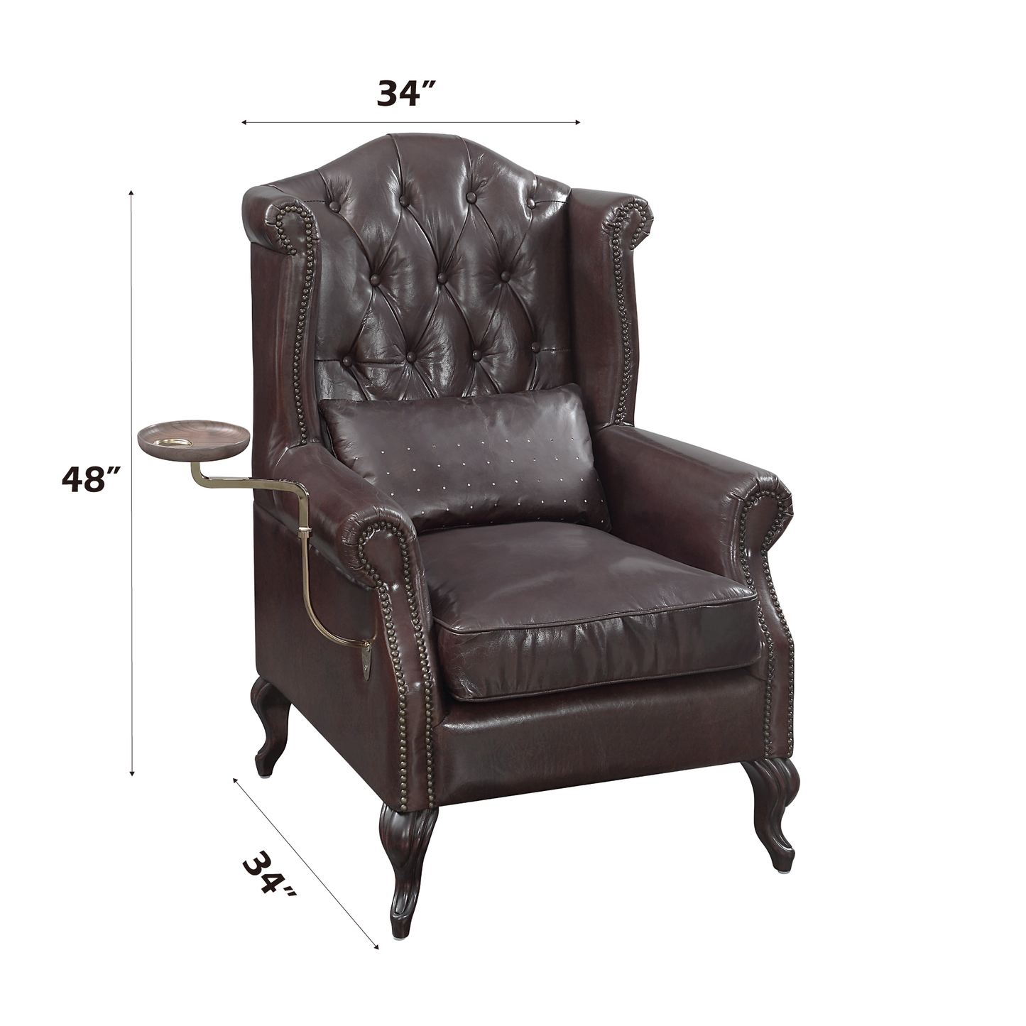 Pino Vintage Brown Top Grain Leather Accent Chair with 1 Toss Pillow FredCo