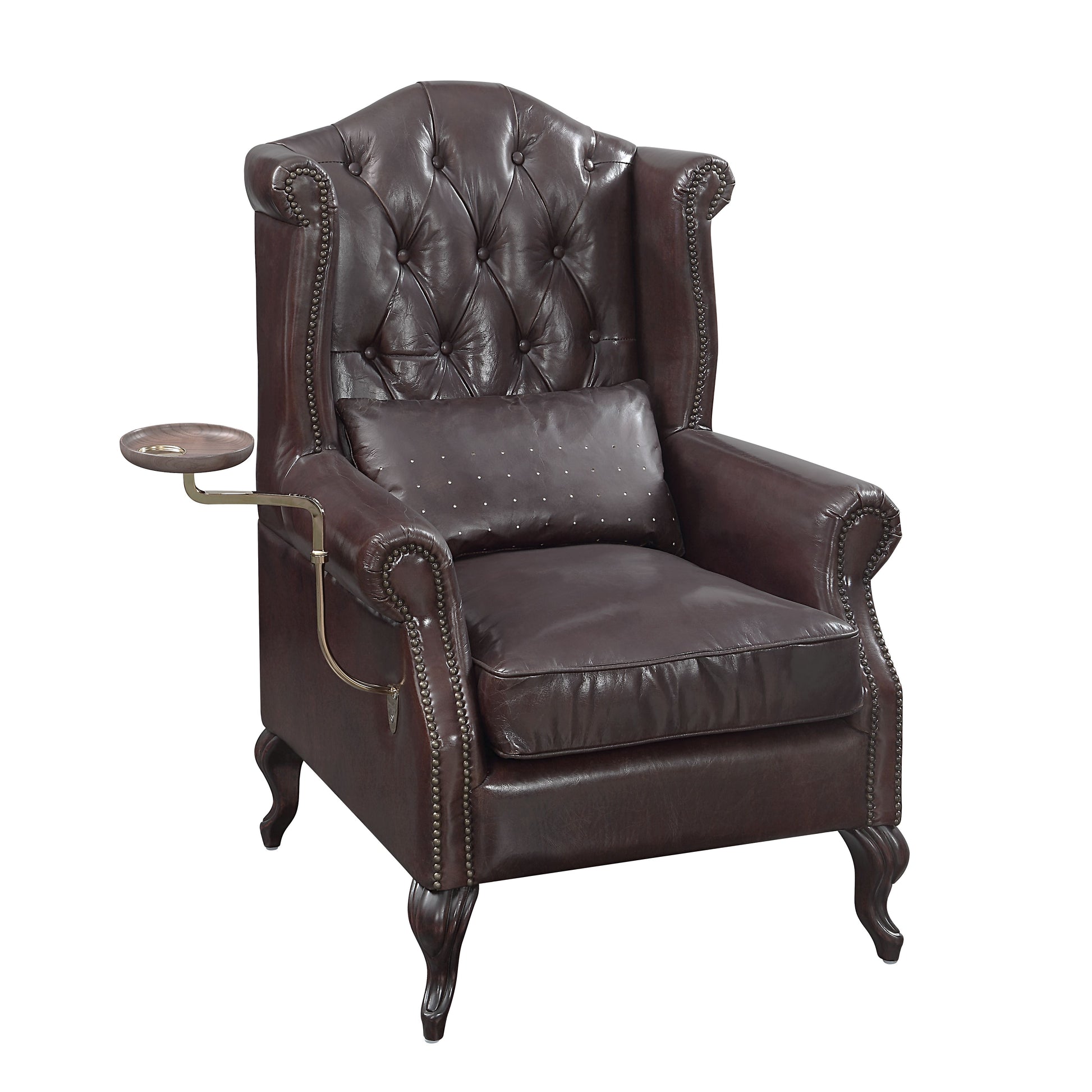 Pino Vintage Brown Top Grain Leather Accent Chair with 1 Toss Pillow FredCo