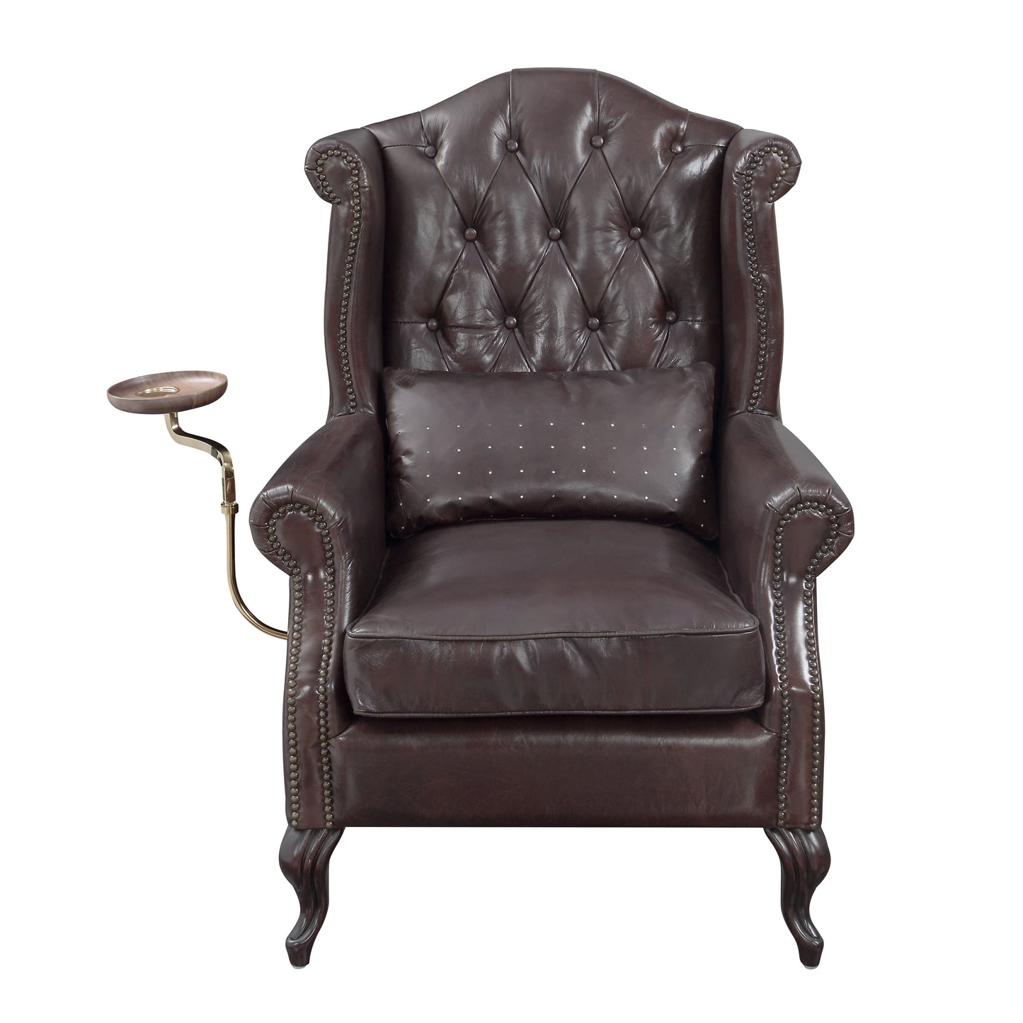 Pino Vintage Brown Top Grain Leather Accent Chair with 1 Toss Pillow FredCo