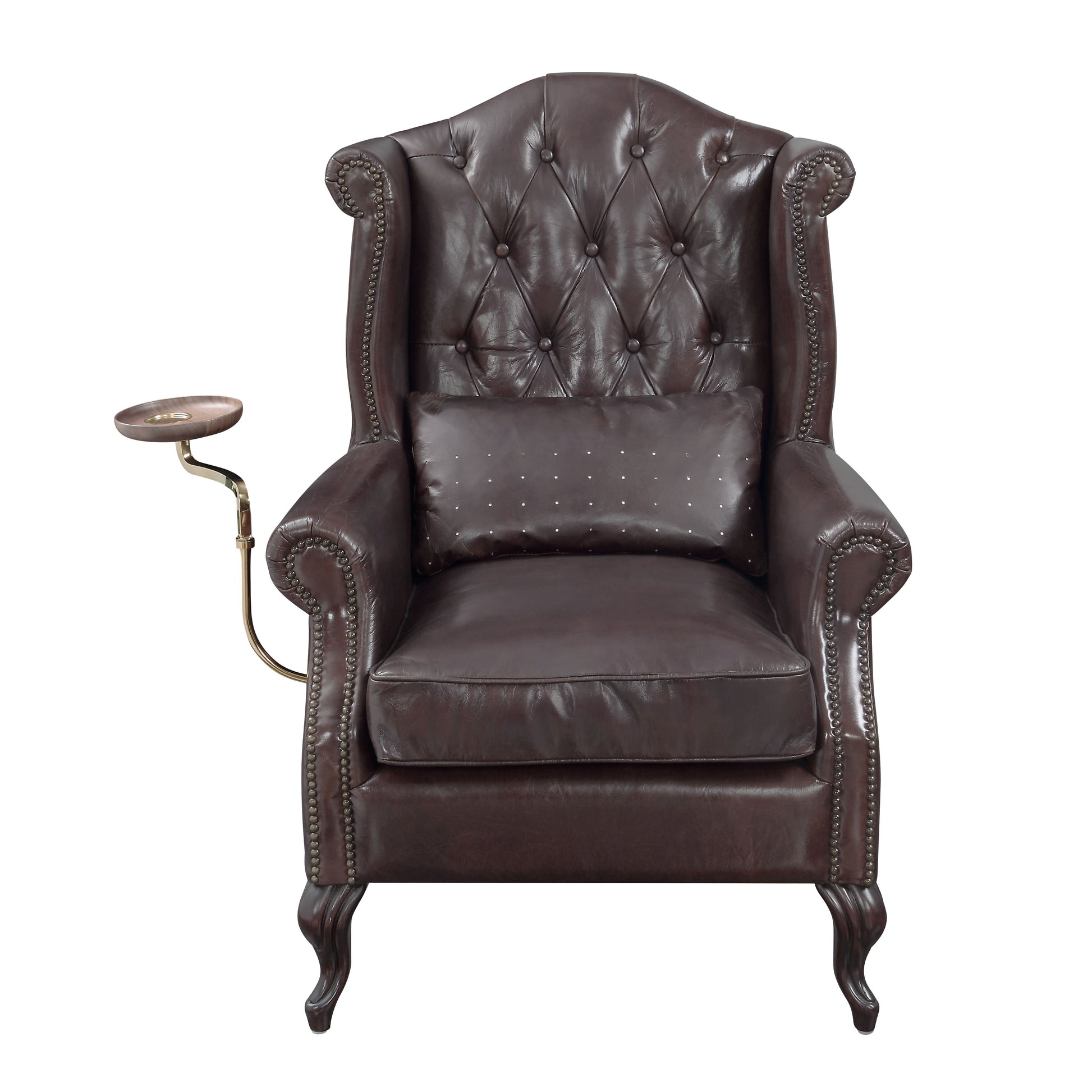 Pino Vintage Brown Top Grain Leather Accent Chair with 1 Toss Pillow FredCo
