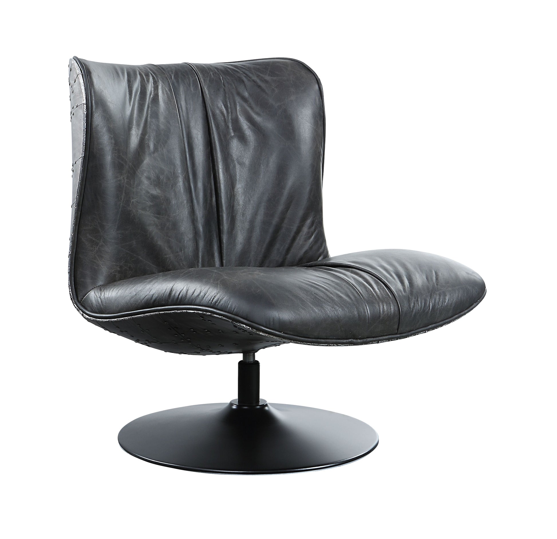 Piotr Black Top Grain Leather Accent Chair with Swivel FredCo