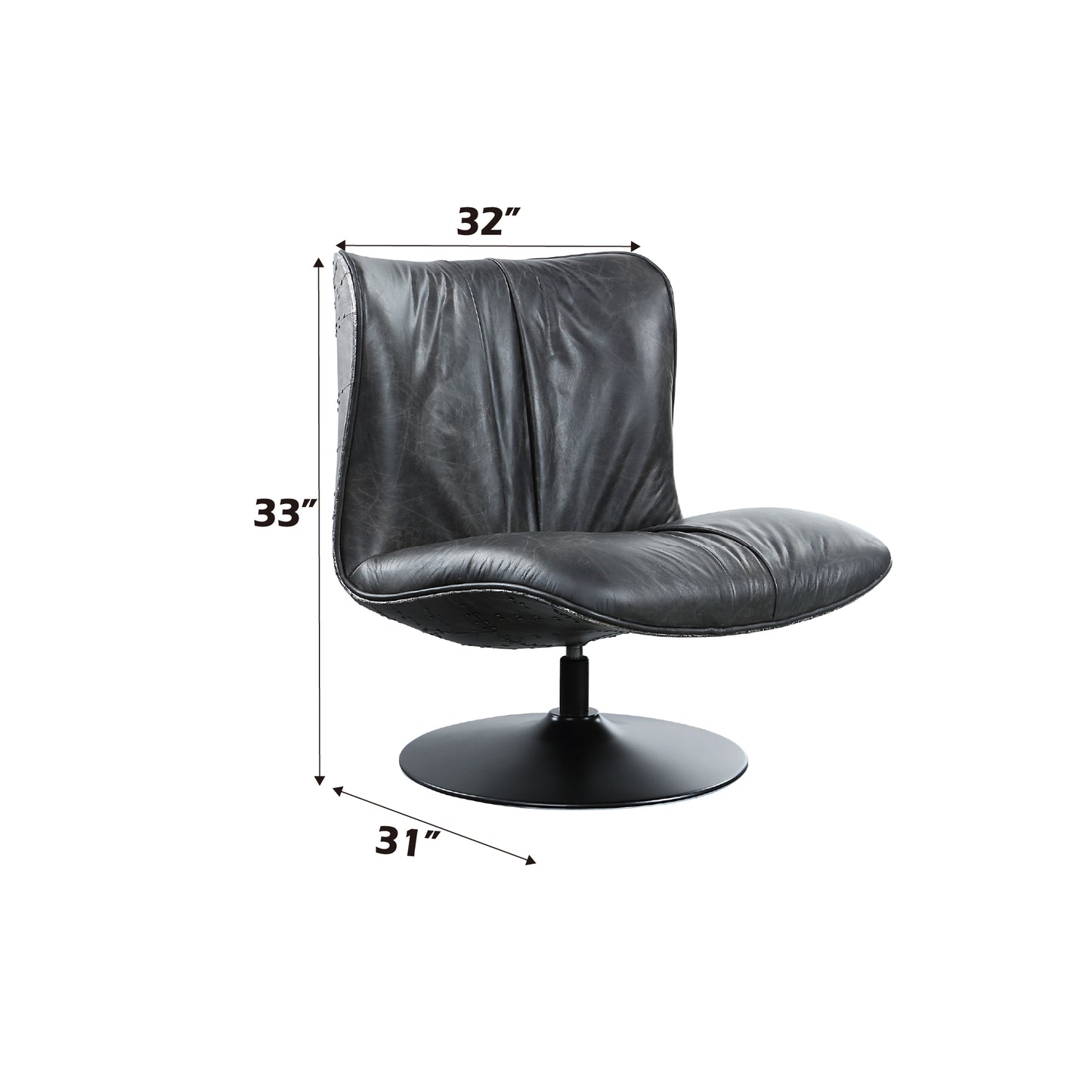 Piotr Black Top Grain Leather Accent Chair with Swivel FredCo