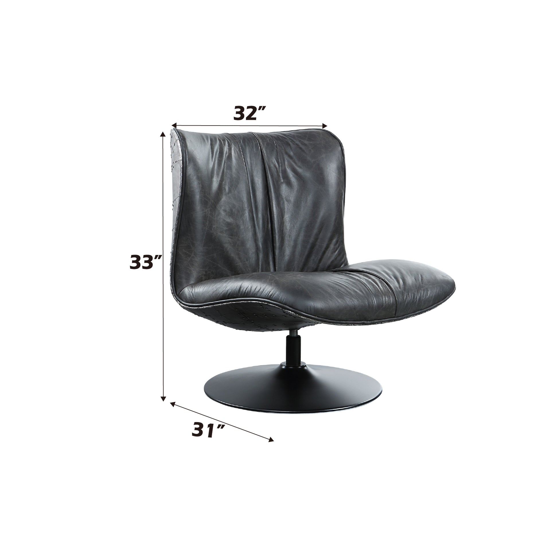 Piotr Black Top Grain Leather Accent Chair with Swivel FredCo