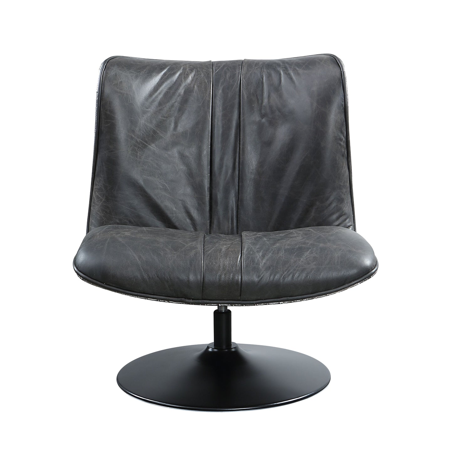 Piotr Black Top Grain Leather Accent Chair with Swivel FredCo