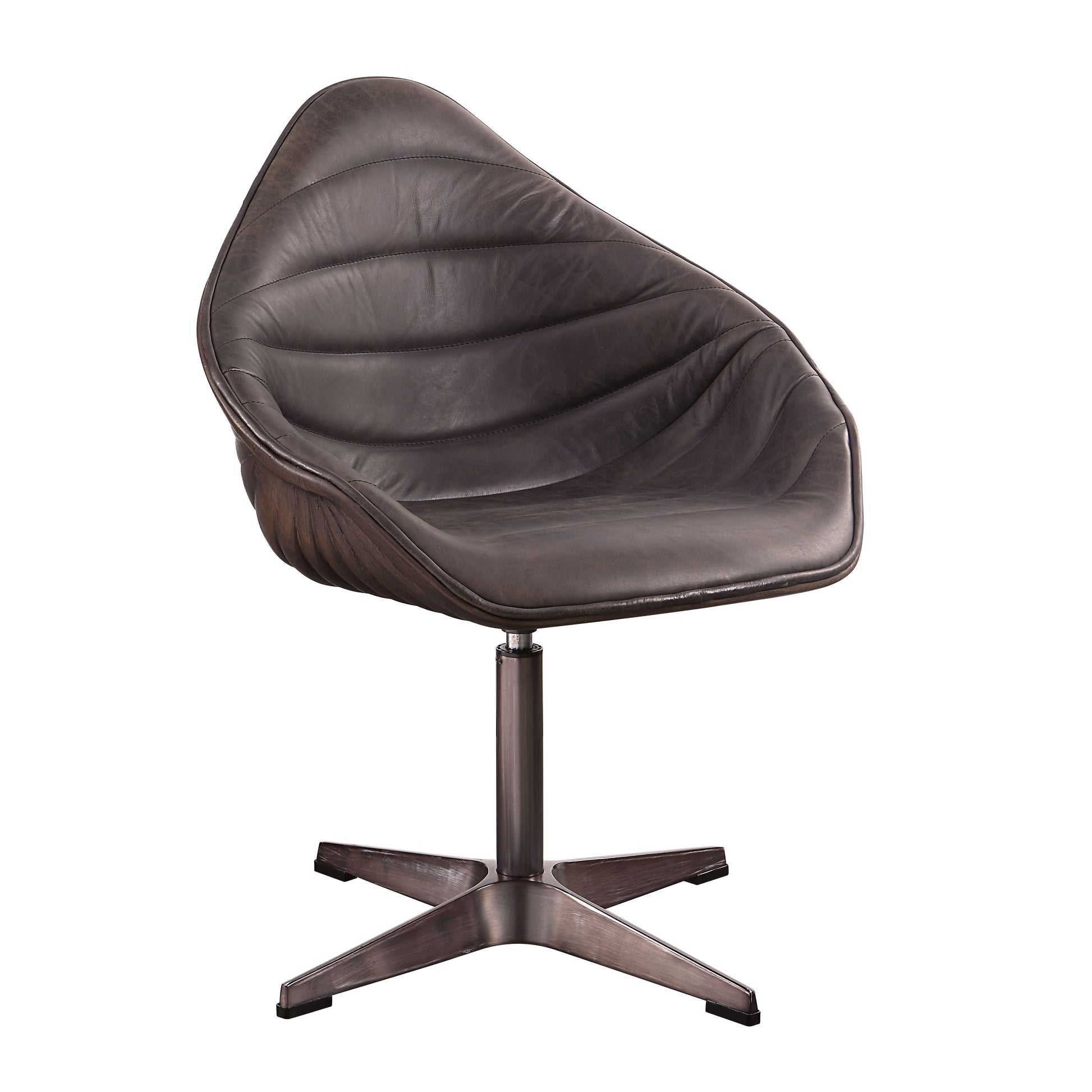 Pipino Antique Ebony Top Grain Leather Accent Chair with Swivel FredCo