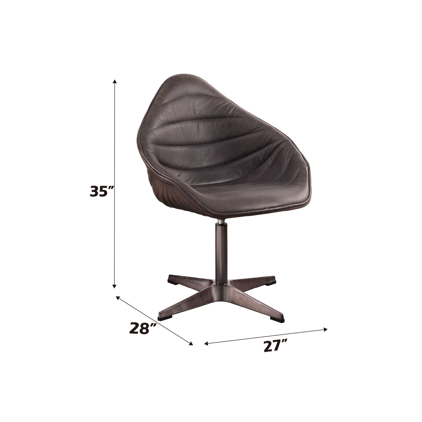 Pipino Antique Ebony Top Grain Leather Accent Chair with Swivel FredCo