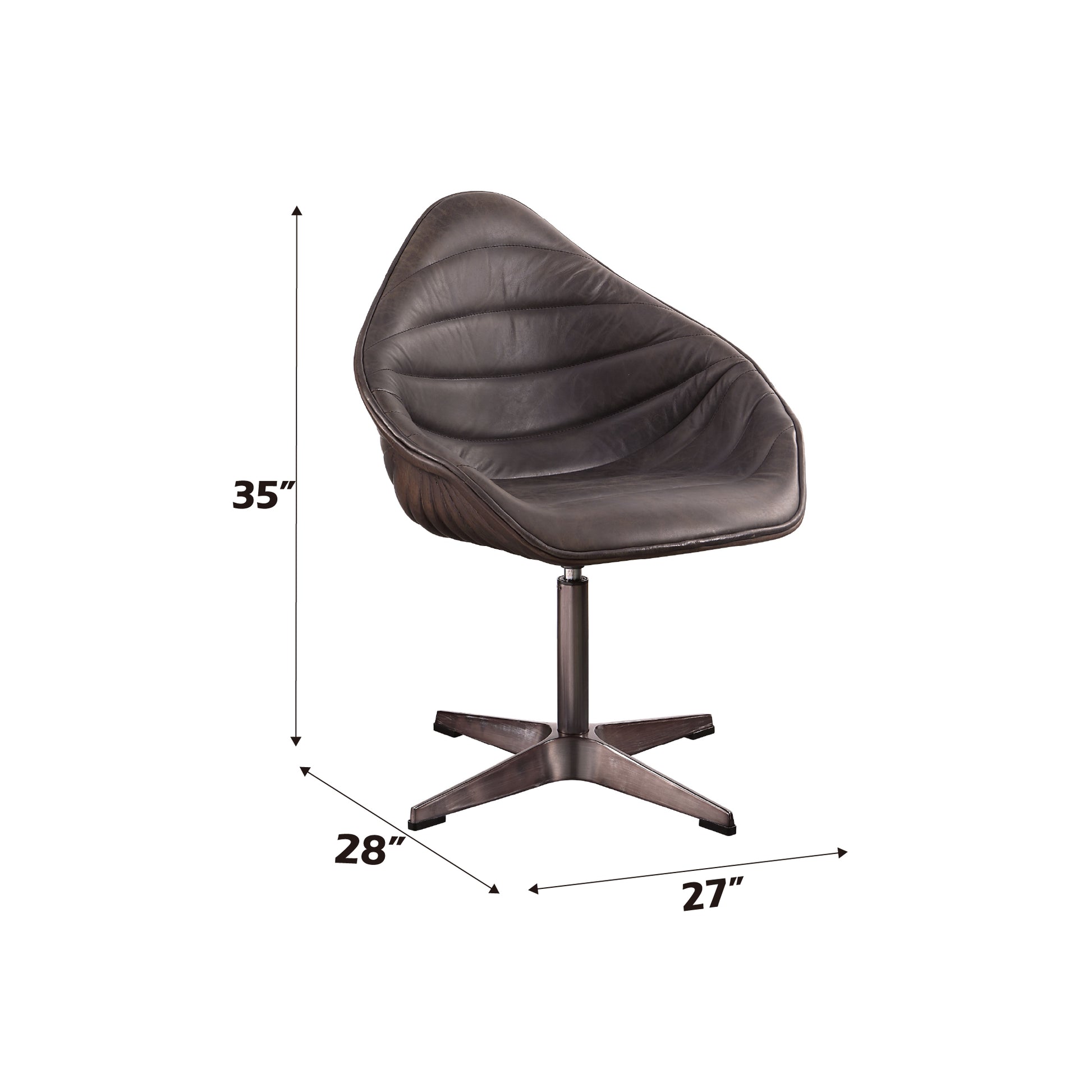 Pipino Antique Ebony Top Grain Leather Accent Chair with Swivel FredCo