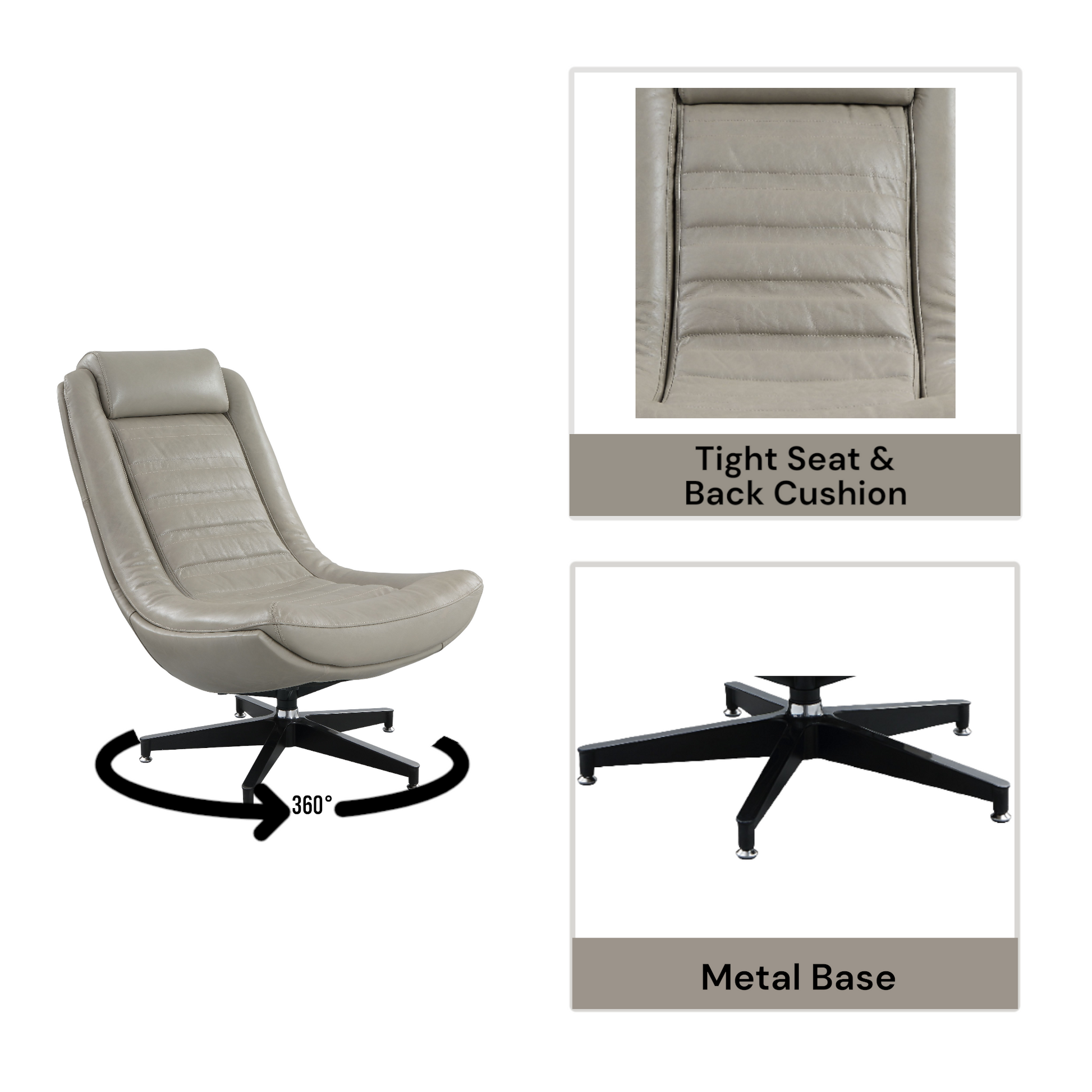 Piran Twilight Top Grain Leather Accent Chair with Swivel FredCo