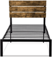 Platform Bed Frame with Wood headboard, Metal Slats/Rustic Mattress Foundation/Box Spring Optional/Strong Metal Slats Support/Easy Assembly FredCo