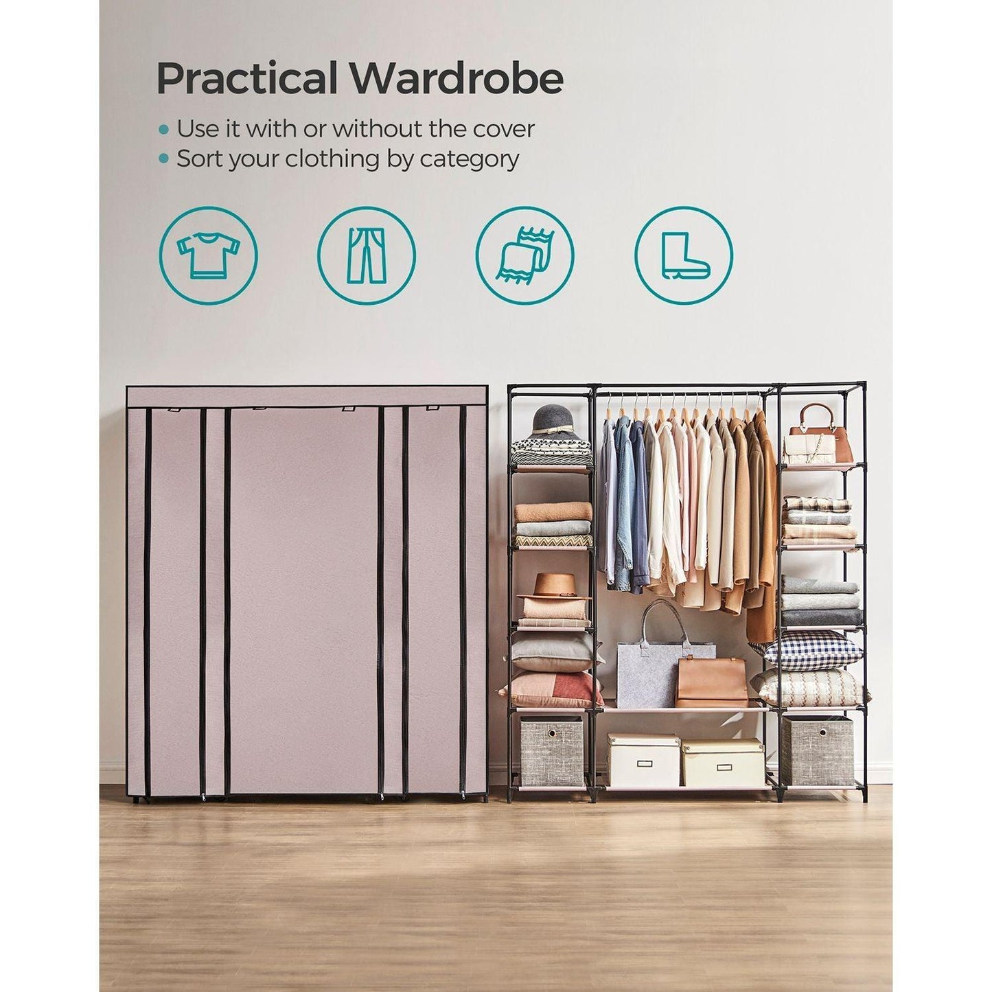 Portable Closet with 12 Compartment Dusty Pink FredCo