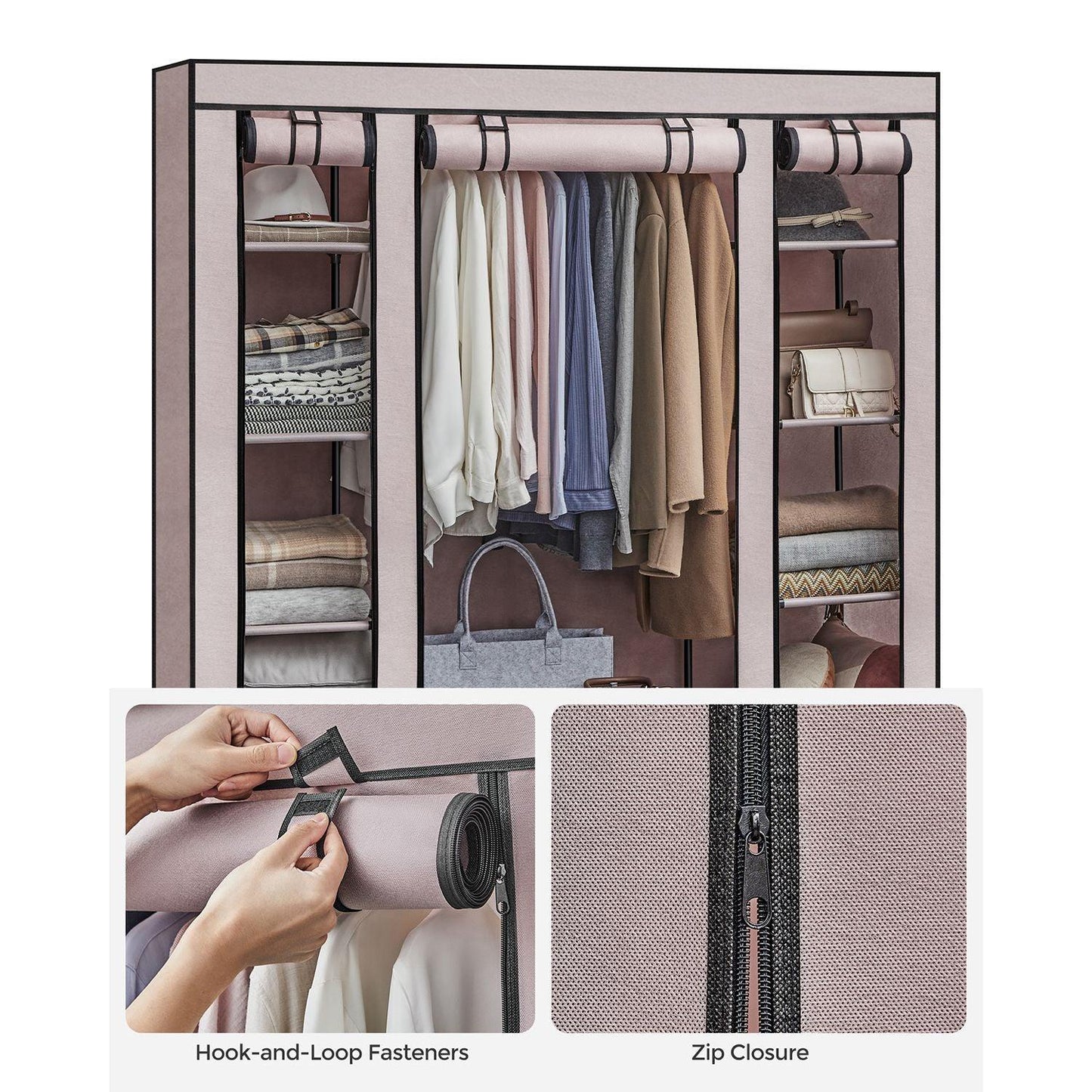Portable Closet with 12 Compartment Dusty Pink FredCo