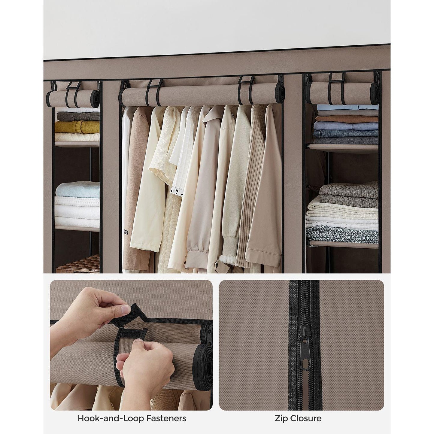 Portable Closet with 12 Compartment Taupe FredCo