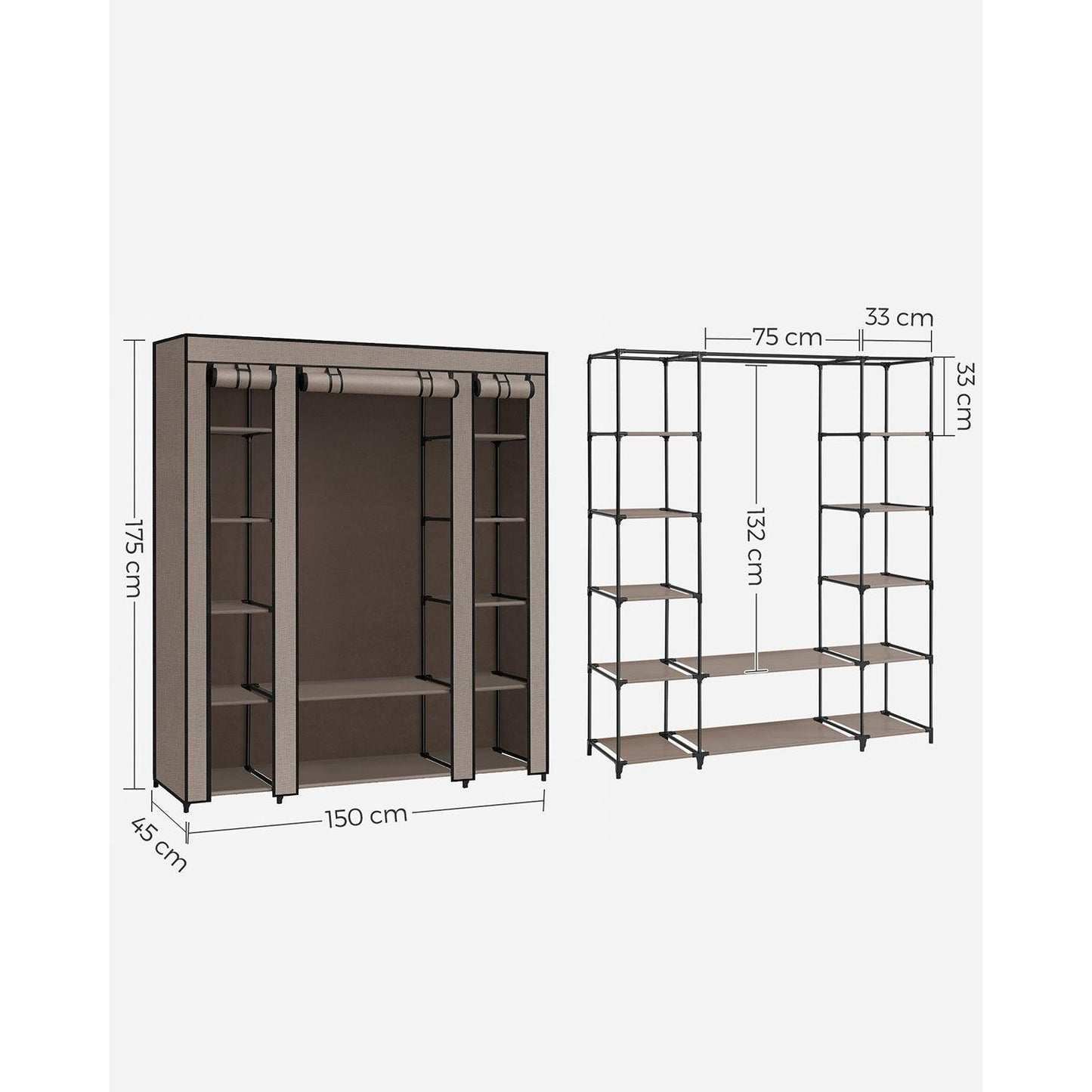 Portable Closet with 12 Compartment Taupe FredCo