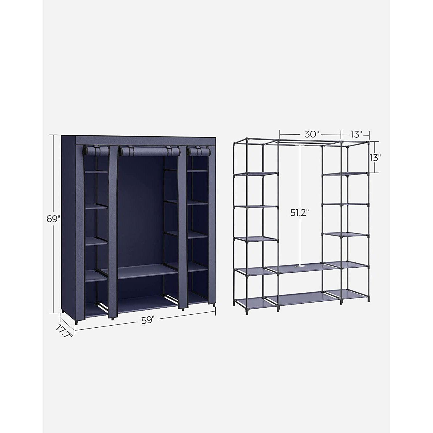 Portable Closet with 12 Compartments Dark Blue FredCo
