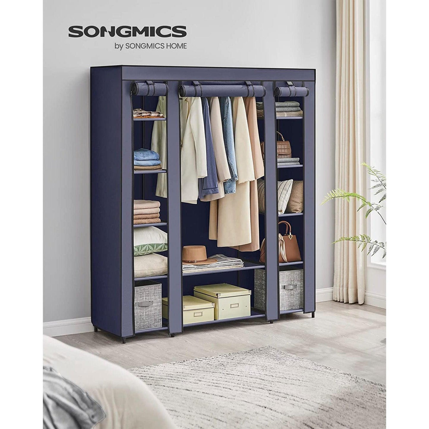 Portable Closet with 12 Compartments Dark Blue FredCo