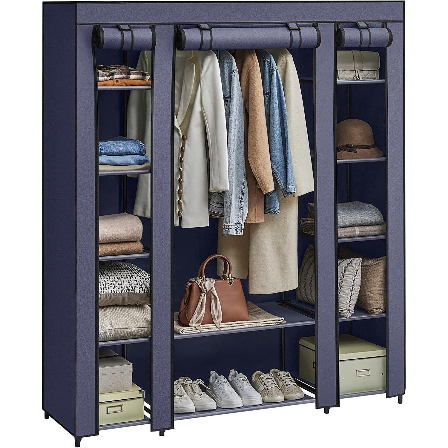 Portable Closet with 12 Compartments Dark Blue FredCo